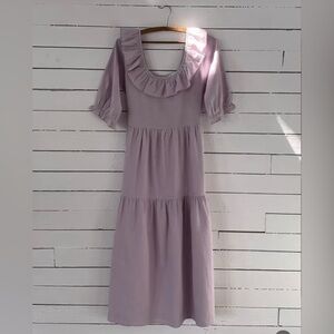 Little Cottonwood Lilac Midi Dress with Ruffle Trim